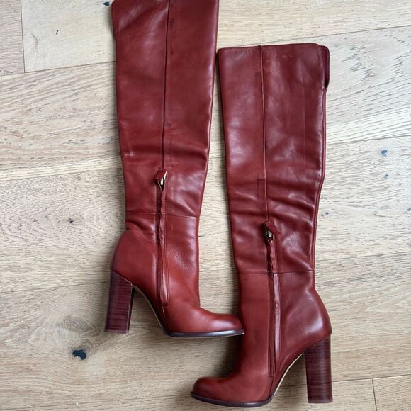 Sam Edelman Rusty Over The Knee Leather Red Round Toe Black Heel Boots Size 6 - Picture 6 of 12